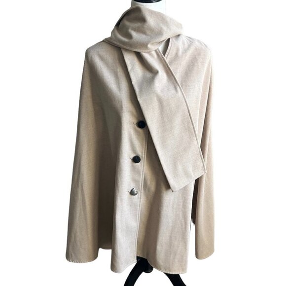 ZARA Lightweight Tan Fall Cape with Button Closure and Built In Scarf US XS - Picture 2 of 5